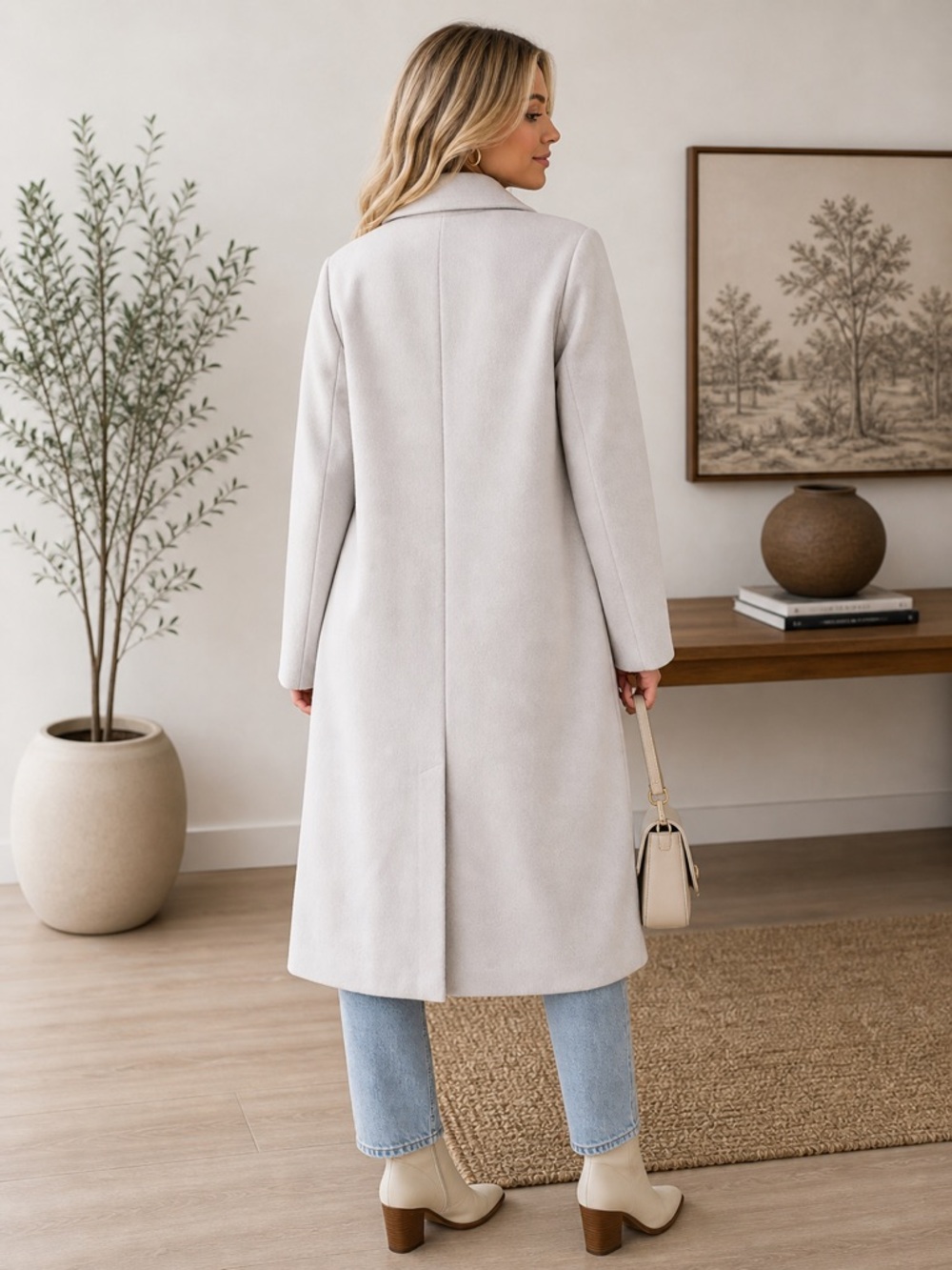 House of Harlow 1960 Ivory Wool Blend Coat Scarf Included Long Coat Chic Size M - Picture 3 of 14